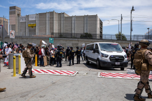 Worker RAMS Protester Outside Immigration Facility