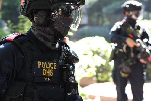 Police DHS officers in tactical gear on duty.